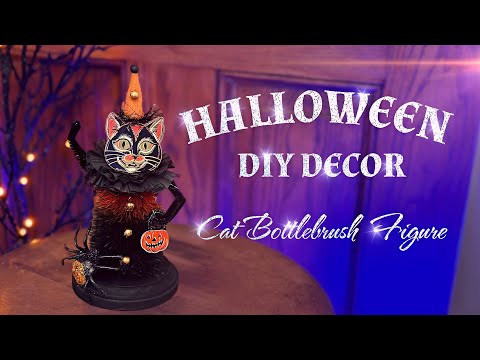 Halloween DIY Decoration - Halloween Crafts - Black Cat Bottlebrush Figure tutorial - Craft Along