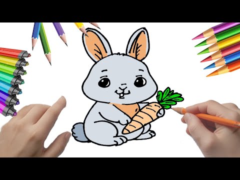 Cómo dibujar un conejo y su zanahoria para colorear  Tutorial paso a paso