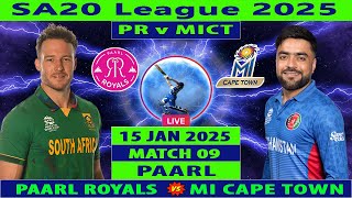 MI Cape Town vs Paarl Royals | MICT vs PR | 9th Match of SA20 League 2025 | Cricket Info Live