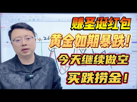 赚圣诞红包，黄金如期暴跌！今天继续做空买跌捞金！【外汇交易策略】