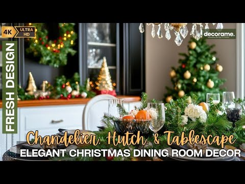 Easy & Elegant Christmas Dining Room Decor: Chandelier, Hutch, and Tablescape Styling Guide!