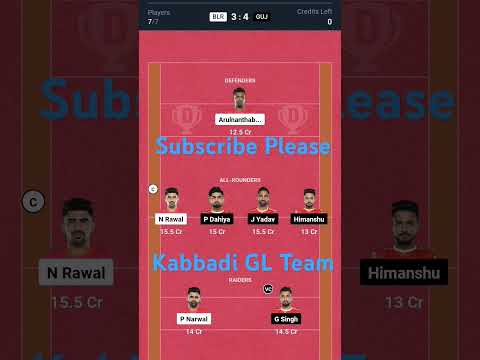 BLR vs GUJ Kabaddi Dream11 Prediction, Dream11 Team Of Today Match, Kabbadi Dream11 team today |