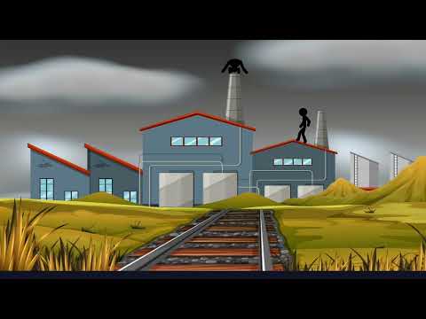 stickman fight at factory scene