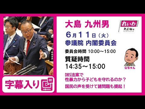 大島九州男【DBS法案で性暴力から子どもを守れるのか？国民の声を受けて諸問題も提起！】 2024.6.11 内閣委員会 字幕入りフル