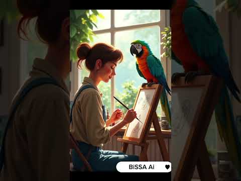 A girl helps the parrot #ai #cartoon #animmal #cuteanimal #animails #littlebird