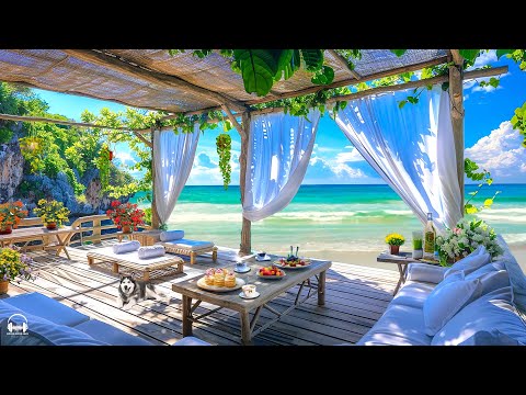 Beach Cafe Ambience with Smooth Bossa Nova Jazz Music & Ocean Wave Sounds for Relax, Stress Relief