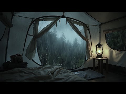 Cozy night with heavy rain in the tent - Listen to the Rain in a Forest Tent for Deep Sleep