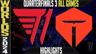 T1 vs TES Highlights ALL GAMES | LoL Worlds 2024 Knockouts Quarterfinals | T1 vs TOP Esports