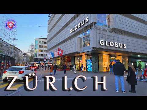 ZURICH SWITZERLAND ✨ Evening Stroll in City Center / Bahnhofstrasse from GUCCI to Jelmoli, GLOBUS 4K