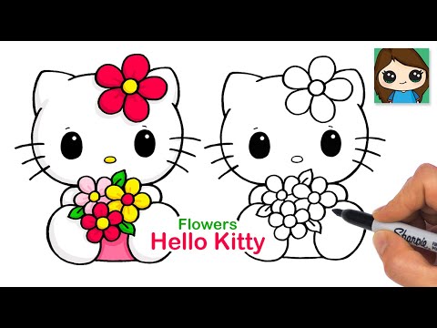 How to Draw Hello Kitty Holding Flowers 💐 Sanrio