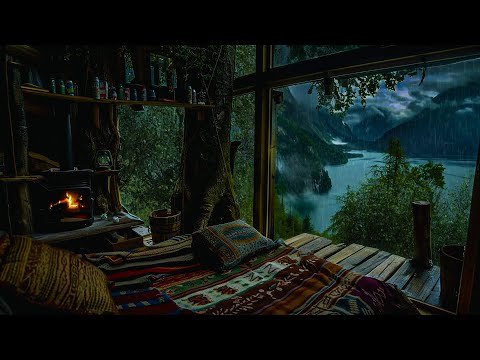 Sleep In Cozy Treehouse Ambience On Rainy Day:  Rain & Fireplace Sounds to Sleep, Relax, Study