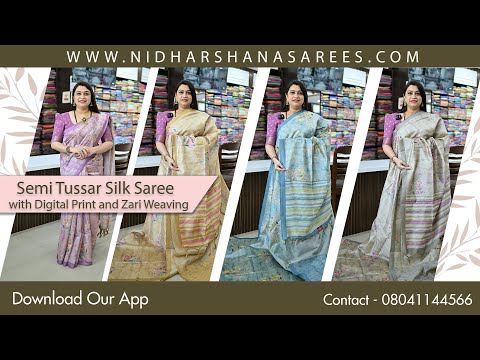 Price: 850/- | Code:- NSDOL1155 | Semi Tussar Silk with Digital Print and Zari Weaving Saree