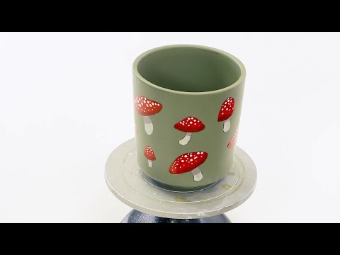 Make a mushroom painted pot with ceramic paints