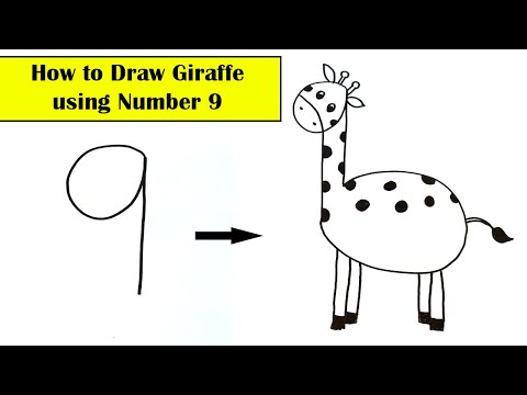 How to draw Giraffe using number 9 l l Step by Step drawing l l Simple drawing