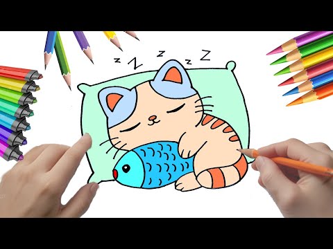 Aprende a dibujar un gatito Kawaii durmiendo con un pez paso a paso #gatito #kawaii #pescadito