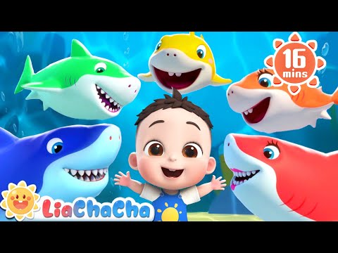 Baby Shark Dance Song | Colorful Baby Sharks 🦈 | LiaChaCha Nursery Rhymes Compilation