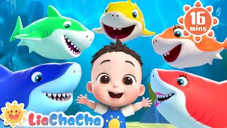 Baby Shark Dance Song | Colorful Baby Sharks 🦈 | LiaChaCha Nursery Rhymes Compilation