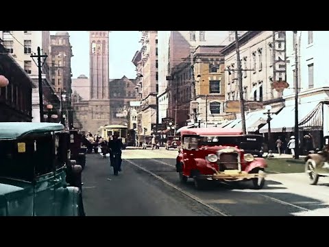 Toronto, Canada 1920s in color [60fps, Remastered] w/sound design added