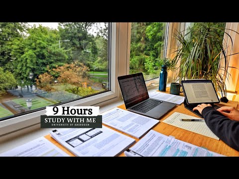 9 HOUR STUDY WITH ME | Background noise, 10 min Break, No music, Study with Merve