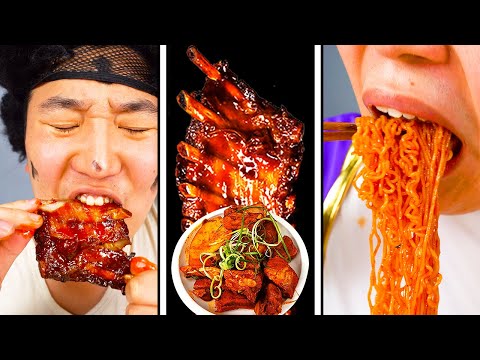 ASMR MUKBANG | 🔥spicy beef pork cutlet, spicy noodles, kimchi Korean Food eating | HUBA 후바