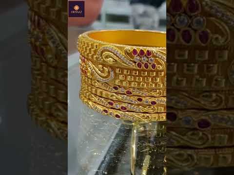 Brass High Gold Antique Bangles - Bangles Set for Wedding - Latest Stone Bangle Designs in Gold