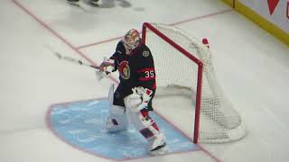 Linus Ullmark warms up during the Red Wings @ Senators hockey game