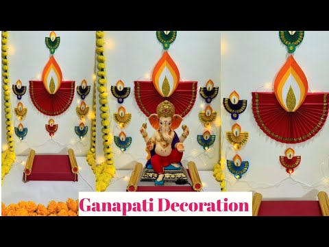 Viral Ganapati Decoration Idea / Paper Diya Makhar 🪔  #ganapati  #ganapatidecoration #craft #ganesha