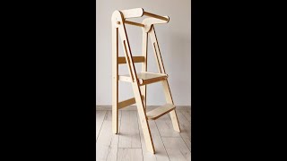 Montessori wooden foldable learning tower -- children's kitchen helper furniture