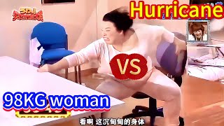 Tricky king 98 KG weight woman fighting against hurricane Japanese prank show