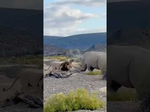 Lion Vs. Black Rhino Bull || Wildlife Attack || #lion #rhino #wildlife #africa #trending #shorts