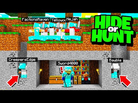 SECRET Minecraft Base vs 20 Minecraft HUNTERS! (Hide Or Hunt)