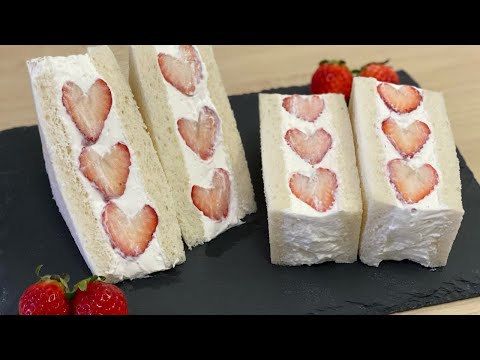 【萌え断】ハートのいちごサンドの作り方  How to make a strawberry sandwich