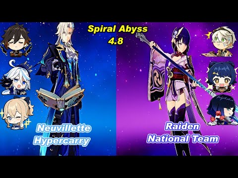 (4.8) C0 Neuvillette Hypercarry & C0 Raiden National Team Spiral Abyss Floor 12 Full Star_F2P