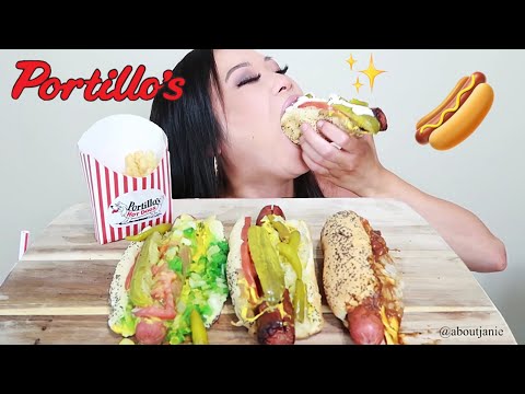 PORTILLO'S HOT DOG MUKBANG | POLISH SAUSAGE, CHILI CHEESE DOG, JUMBO HOT DOG *big bites*