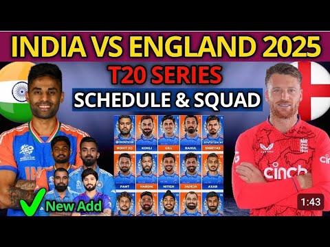 India's Squad Against England T20 Series। India vs England T20 Squad 2025। India's T20 Squad 2025