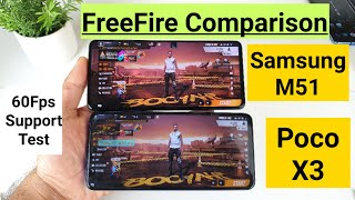 Poco x3 vs Samsung m51 free fire 60fps gameplay support test