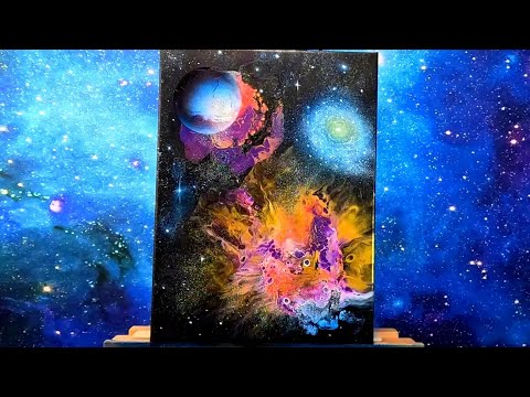 galaxy pour painting planet and stars added