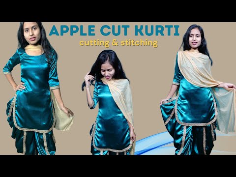 Apple Cut Kurti Cutting and Stitching || How To Make Round Daman Kurti With Lahriya Dhoti Salwar