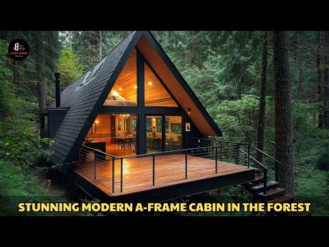 Stunning Modern A-Frame Cabin in the Forest | Cozy Black & Wood Retreat with Glass Windows & Balcony