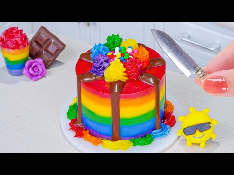 Delicious Miniature Rainbow Buttercream Cake Decorating | Amazing Miniature Cake Recipe Tutorial