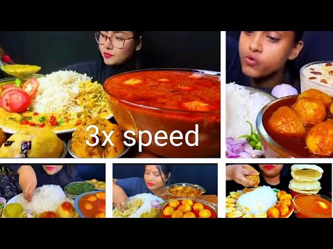 @eating spicy egg curry 🥵 rice,dal,alu dum papad##yt 3x speed mukbang, challenge