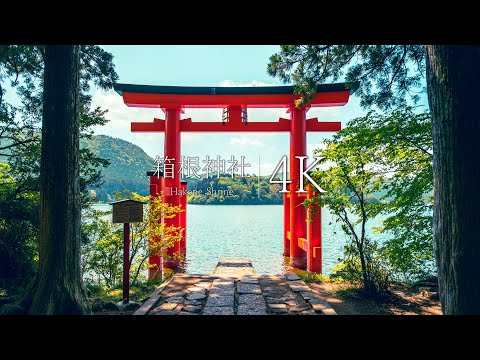 [The torii of peace floating on the lake]  Visit Hakone Shrine - Kanagawa, JAPAN in 4K