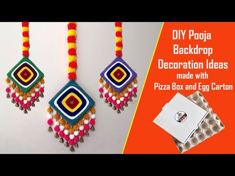 DIY Pooja Backdrop decoration ideas l l Best idea to reuse of waste Pizza box and Egg Carton