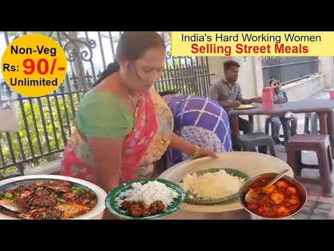 Hyderabad Famous Aunty Meals| Best Non Veg Meals @ 90 Rs | Cheapest Roadside Unlimited Meals