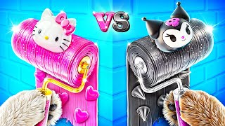 One Colored Dog House Challenge! Hello Kitty vs Kuromi!