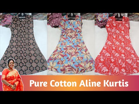 100% Pure Cotton Aline Kurtis With One Side Pocket | Size Available 40 to 46 | SUJATA'S COLLECTION