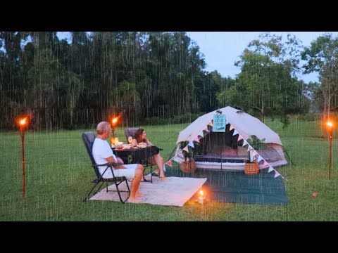 CAMPING in ROMANTIC Dome Tent with Scenic Views [Relax, Nature, Enjoying Food & Wine RAIN, ASMR]