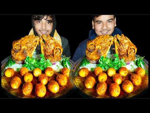 Goat Head Curry & Egg Curry With Rice Eating Competition | Mutton Head Eating Challenge|Eating Show