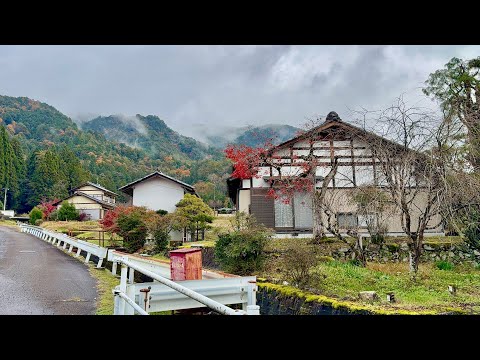 4K Beautiful Japanese Countryside village Walking through Rainy Day 2024