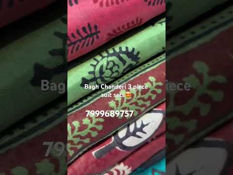 Maheshwari Bagh hand block printed three piece, Chanderi suit sets 7999689757